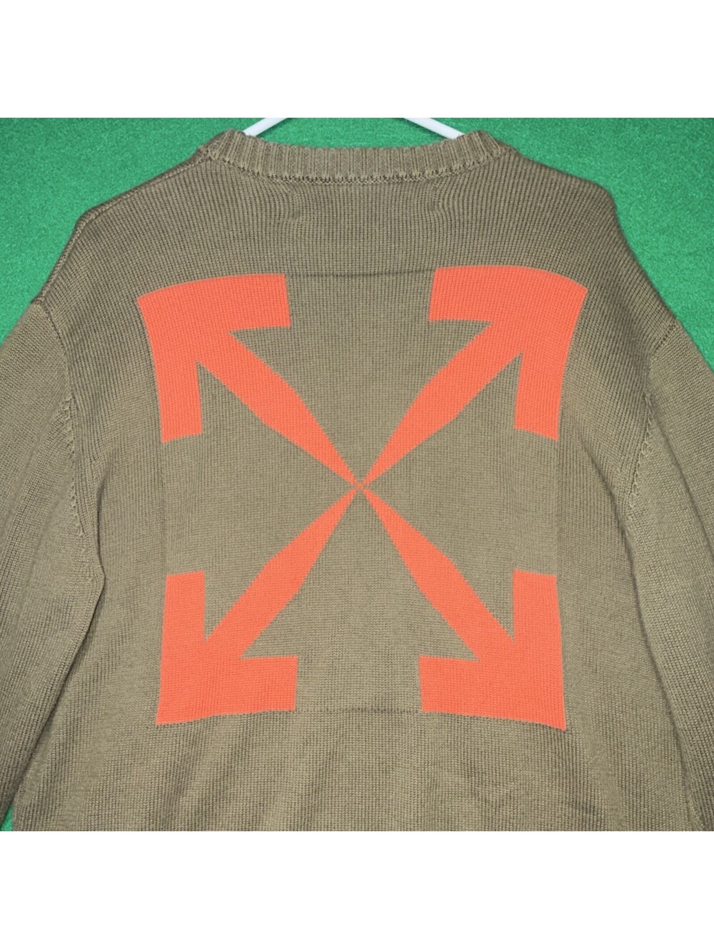 Off-White c/o Virgil Abloh Diag Arrow Knit Crewneck Sweater Army Green Orange M